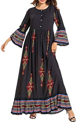 Kaftan Maxi Long Floral Print Long Sleeve Flowy Casual Summer Dress Women Long Gown Prom Maxi Dress