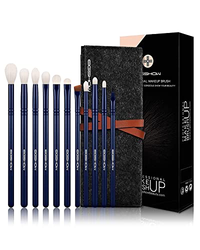 EIGSHOW Essential Eyeshadow Brush Set - Eyeshadow Brush, Vegan Blending Brush, Detailing Brush, Eyebrow Brush and Eyeliner Brush with Curved Tip Blue