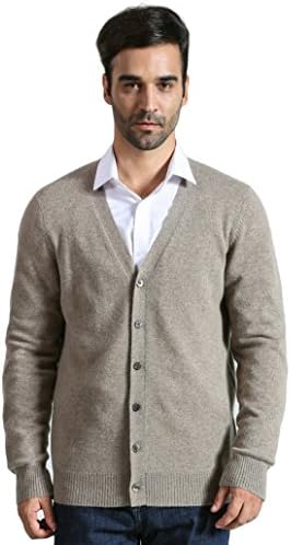 DYS CASHMERE Men's 100% Cashmere Button Front Long Sleeve Cardigan Sweater