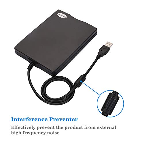 3.5" USB External Floppy Disk Drive Portable 1.44 MB FDD for PC Windows 2000/XP/Vista/7/8/10,for Mac,No Extra Driver Required,Plug and Play,Black (Renewed) - Thumbnail 3