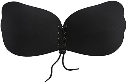 Women Strapless Bra Self Adhesive Bra Wing Shape Backless Bra Silicone Invisible Push-up Bra Black 2 Cup D