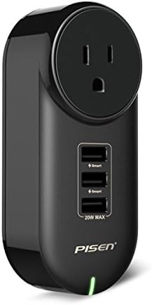 PISEN Power Strip USB Wall Outlet Rotate Plug 4-in-1 Mini Surge Protector (1 AC Outlet + 3 USB Ports) Home/Travel Charging Station