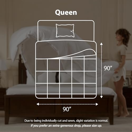 Pacific Coast Goose Feather Down Fiber Comforters Queen Size, Extra Fluffy White Duvet Insert, Ultra-Soft, Breathable, All Season Hotel Luxury Bedding Comforters, 8 Corner & Center Loops (90"x90")