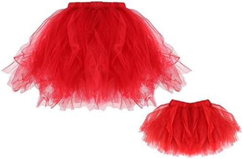 Vicokity Tulle TUTU Mother And Baby's Skirts Girl's Party Prom Knee-Length Skirt (Women+baby, Red)