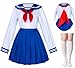 Japanese School Girls Sailor JK Uniform Bule Pleated Skirt Anime Cosplay Costumes with Socks Set(SSF31) L
