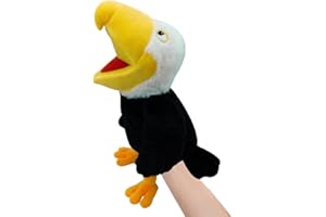 okegztoa Puppets Eagle Hand Puppet,13.8" Animal Puppets Eagle Puppets Bird Stuffed Animal Hand Puppets for Kids with Movable Mouth,Puppets Plush Multi-color Toy Bird Puppet Role Play Teaching(Black)