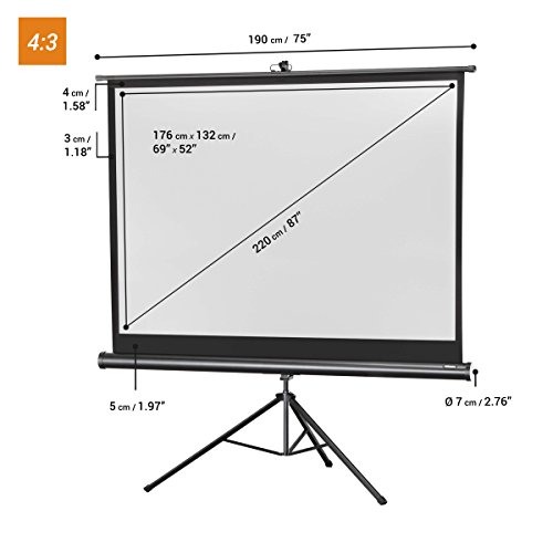 celexon 87" Tripod Projector Screen Tripod Economy, 69 x 52 inches Viewing Area, 4:3 Format, Black Edition
