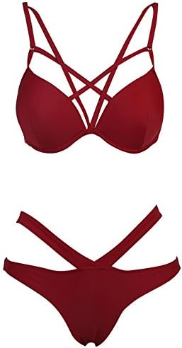 Vogueric Womens Sexy Strappy Bikini Swimsuit Push Up Padded Top Bathing Suit
