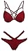 Vogueric Womens Sexy Strappy Bikini Swimsuit Push Up Padded Top Bathing Suit Red Small