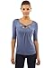 PattyBoutik Women Twisted Cross Keyhole 3/4 Sleeve Knit Top (Medium Blue S)