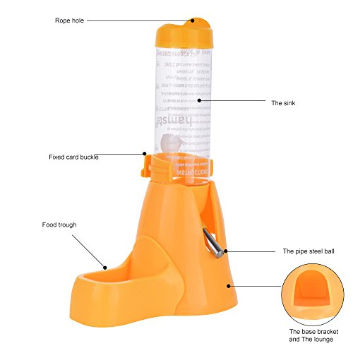 125ml Pet Water Bottle,Pet Drinking Bottle with Food Container Base Hut for Hamsters Small Animals Hanging Water Feeding Bottles Auto Dispenser (Yellow)