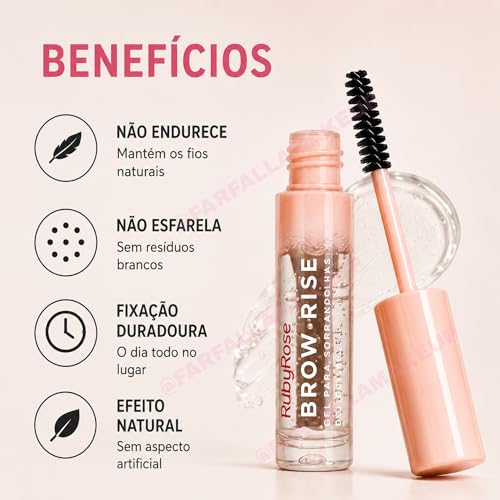 KIT 2 UN Gel para Sobrancelhas Brow Rise Ruby Rose – Fixação e Definição Perfeitas, Longa Duração, 8,3g Brow laminations gel incolor sobrancelhas