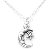 FLYINGTUTU Sterling Silver Tiny Crescent Moon and Star Charm Necklace, 18"