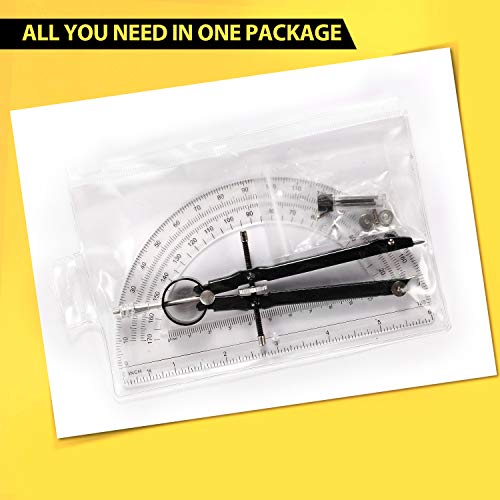 Professional Precision Compass Set, Metal Spring Bow Compass with Protractor, Lock, Pencil Leads & Screw Replacements, for Geometry, Math, Drafting, Drawing & Measuring, School & Office Supplies - Thumbnail 6