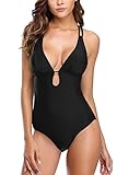 Vegatos Women Deep Plunge One Piece Swimsuit Lace Up Monokini Padded Bathing Suit