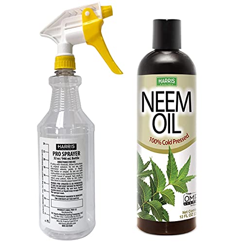 Harris Neem Oil Plant Spray 100 Cold Pressed and 32oz Spray Bottle