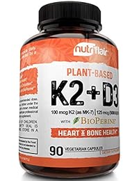 NutriFlair Vitamina K2 (MK7) con D3 5000 IU Suplemento con BioPerine (pimienta negra) para el apoyo...