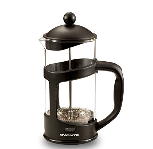 Ovente French Press Cafetière Coffee and Tea Maker, Heat-Resistant Borosilicate Glass, 12 oz (350 ml), 3 cup, Black (FPT12B), FREE Measuring Scoop