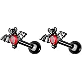Niaspi 2Pcs 16G Bat Cartilage Studs Earrings for Women Men Stainless Steel Halloween Bats Screw Back Earrings Studs Conch Helix Tragus Piercing Jewelry