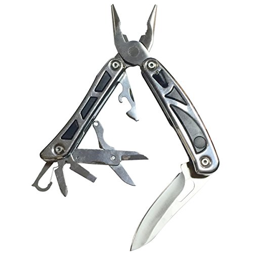 11-in-1 Pocket Plier Multi-Tool with Locking Knife & 2 LED's (Model: MT-LED11-SS)2 Pack
