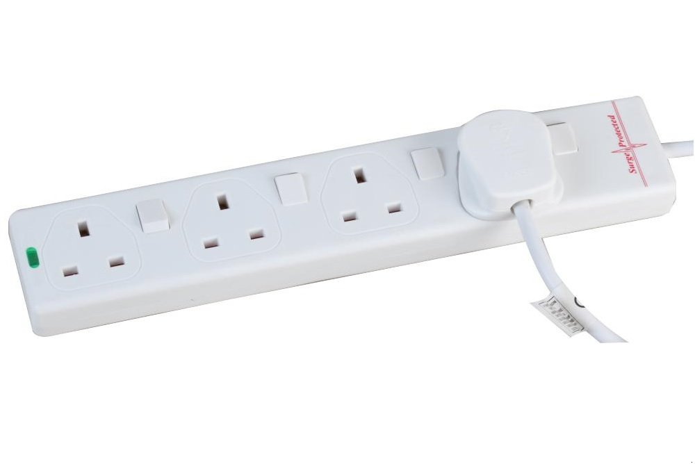PRO ELEC 4-Gang Switched Surge Protected Extension Lead – 2m, White – Individual Switches, 13A, UK Plug – PELB1919