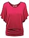 LL WT742 Womens Boat Neck Short Sleeve Dolman Drape Top L HOT_PINK