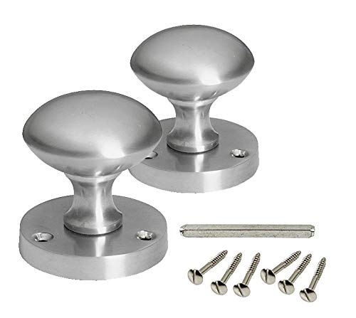 HANDLESTORE Designer Round Mortice Door Knob - Satin Chrome Sprung Door Knobs Set for Internal Wooden Doors (1 Pair)