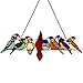 River of Goods Holiday Bird Suncatcher: Stained Glass Birds on a Wire Santa Hats Hanging Sun Catcher Window Panel