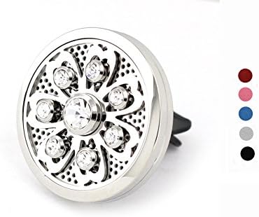 Car Vent Air Freshener, Aromatherapy Essential Oil Diffuser Stainless Steel Locket With Crystals Large 38 MM Diameter With 5 Refill Pads (Crystal Clear)