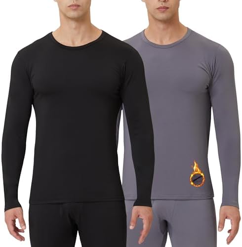 2 Pack Thermal Shirts for Men, Long Johns Shirts with Fleece Lined