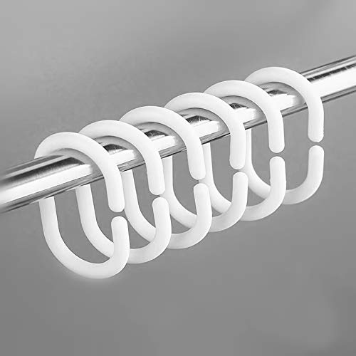 Chirano 12 PCS Plastic Shower Curtain Hooks, White, C Shape Rings for Bathroom Shower Rod