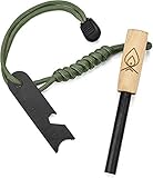 Texas Bushcraft Fire Starter – 3/8″ Thick Ferro Rod with Striker and Paracord Wrist Lanyard – Waterproof Flint Fire Steel Survival Lighter and Multitool for Your Camping, Hiking and Backpacking Gear
