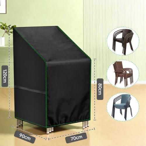 Zocipro Protective Covers for Outdoor Garden Chairs, 70 x 90 x 80/120 cm, 210D Oxford Fabric, Waterproof and Resistant, Anti-UV, for Terrace Stackable Chairs with Drawstring