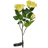 LED Concepts® Solar Rose Lights - Solar Powered Outdoor Decorative Flower LED Lights (Yellow)