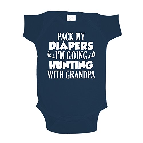 The Shirt Den Pack My Diapers I'm Going Hunting with Grandpa Baby One Piece 6 mo Navy Blue