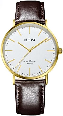 EYKI Men Watch Quartz Watches Leather Strap Watch Casual Retro Watch Color:Gold