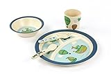 Kids Dinner Ware Set- Bamboo fiber Bowl,Toddler Plate,Cup,Fork & Spoon, BPA Free,FDA&LFGB Food Safety Approval (Transport)