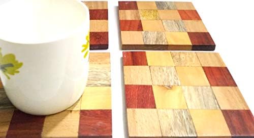 INSTOOK Resin & Wooden Natural Water Absorbent, Unique Table Coaster for Hot and Cold Drinks Set 4, Multicolor