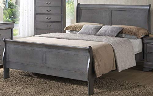 GTU Furniture Classic Louis Philippe Styling Grey Louis Philippe 4Pc Queen Bedroom Set(Q/D/M/N)