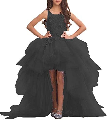 Adela Lace High Neck Pageant Dresses Ball Gown Hi-Low Appliques Kids Wedding First Communion Dress with Train AR028