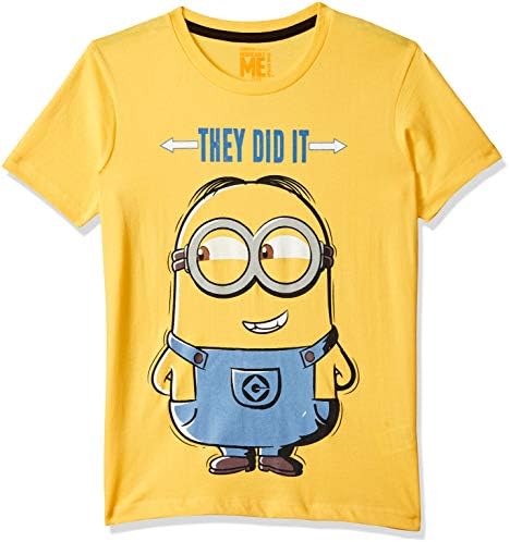 Minions By Kidsville Boy's Plain Regular fit T-Shirt (MI1GBT124_Bright Yellow_11-12 Years)