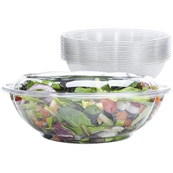 DOBI Serving Bowls with Lids [10 Pack - 64 oz.] - Clear Plastic Disposable Containers with Lids, Large Size. Great for a Party or When You Wish to Take Your Treats with You