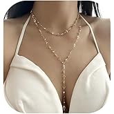 Cusmyre Rhinestone Heart Necklace,Summer Beach Multi Layered Crystal Chest Body Chain Jewelry Y Shape Long Tassel Clavicle Chain Necklace for Women