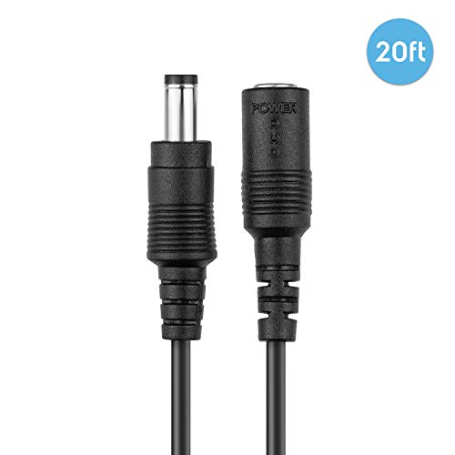 Amcrest Universal 12V DC Power Extension Cable (20ft) for Power Supply/Adapter/Outdoor Security Cameras, Compatible with All CCTV/IP Camera Brands, 5.5mm DC Plug, 20 Feet, Black (20FTEXTB-12V)