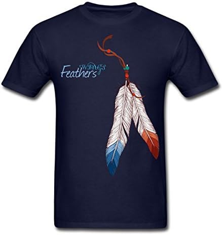 Men's Wings Feathers Tee,Native American Indian Feathers Tribal Pattern Unisex T-Shirt 068 (Dark Blue, Large)