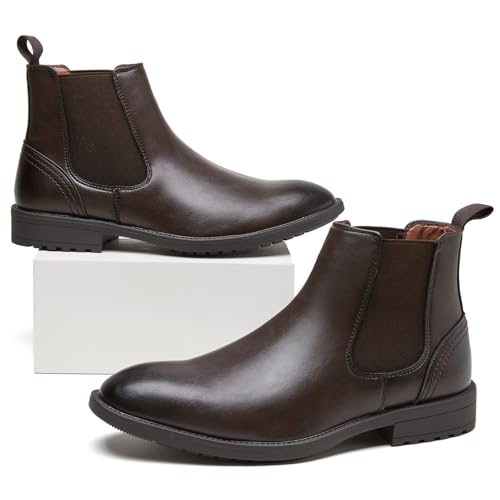 Men's Classic Elastic-Side Chelsea Boots - Genuine Leather Dress Casual Ankle Boots for Daily & Office