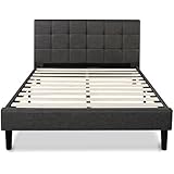 Zinus Upholstered Square Stitched Platform Bed with Wooden Slats, Queen