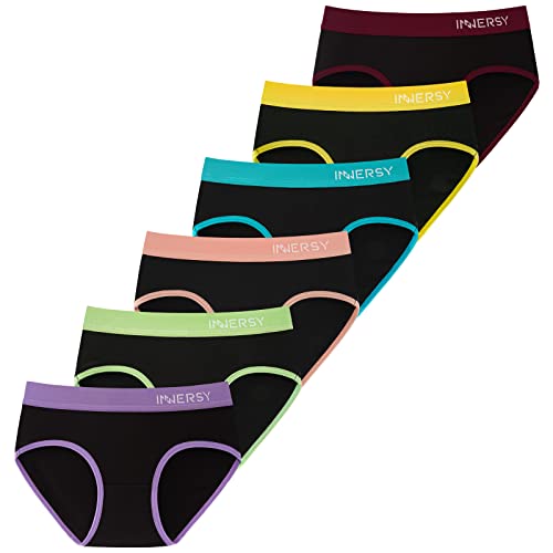 Innersy Mädchen Unterhosen Baumwolle Teenager Unterwäsche Sport Slip Panty Schwarz 6 Pack (12-14 Jahre, Buntes Schwarz)
