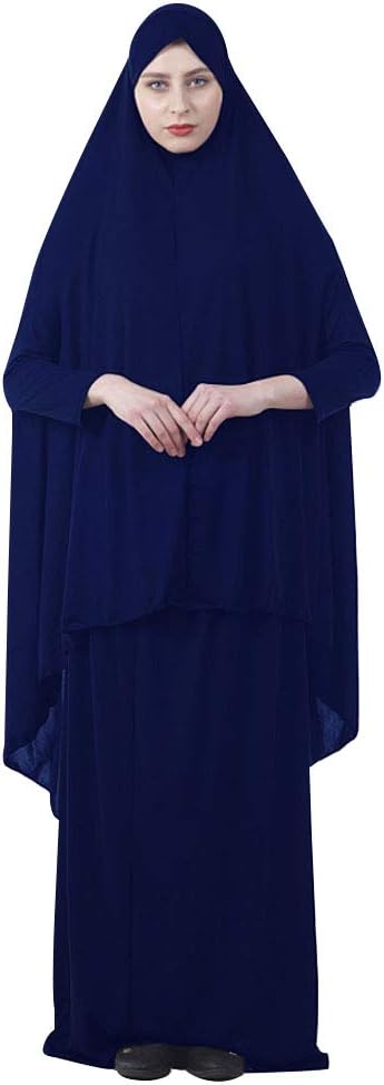 Women's Muslim Prayer Dress Hijab Scarf Islamic Abaya Dress Two-Piece Full Length Dress