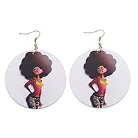 KISSFRIDAY African Women Wooden Painted Ethnic Girl Pattern Pendant Personality Jewelry